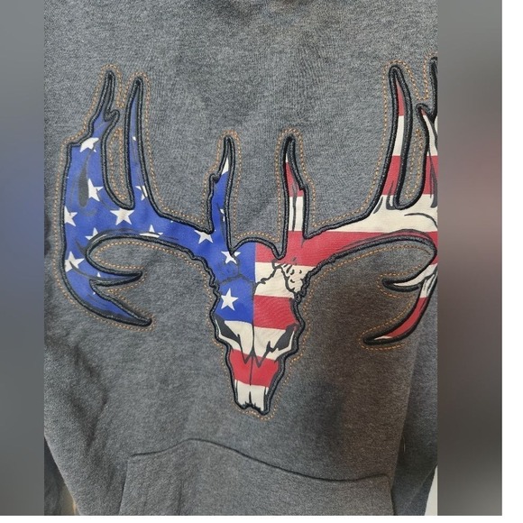 Buck Wear Realtree Edge Gray American Flag Buck Single Pocket Hoodie Pullover M - Picture 3 of 6